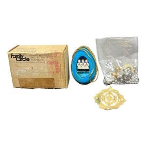 Vintage 60s 70s Pearl Ribbon Choir Boys Beaded Egg Christmas Ornament EASTER